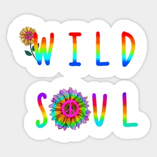 Wild soul hippie style print with sunflowers and peace symbol Sticker